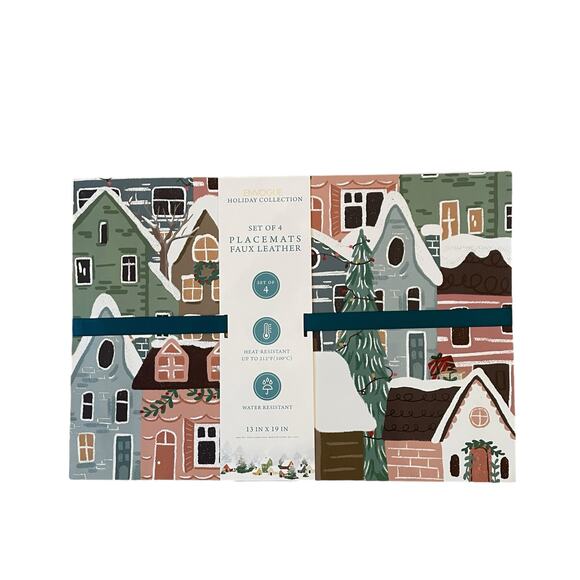 Envogue Christmas Village Faux Leather Placemats 13x19 Set of 4 New - Picture 10 of 10